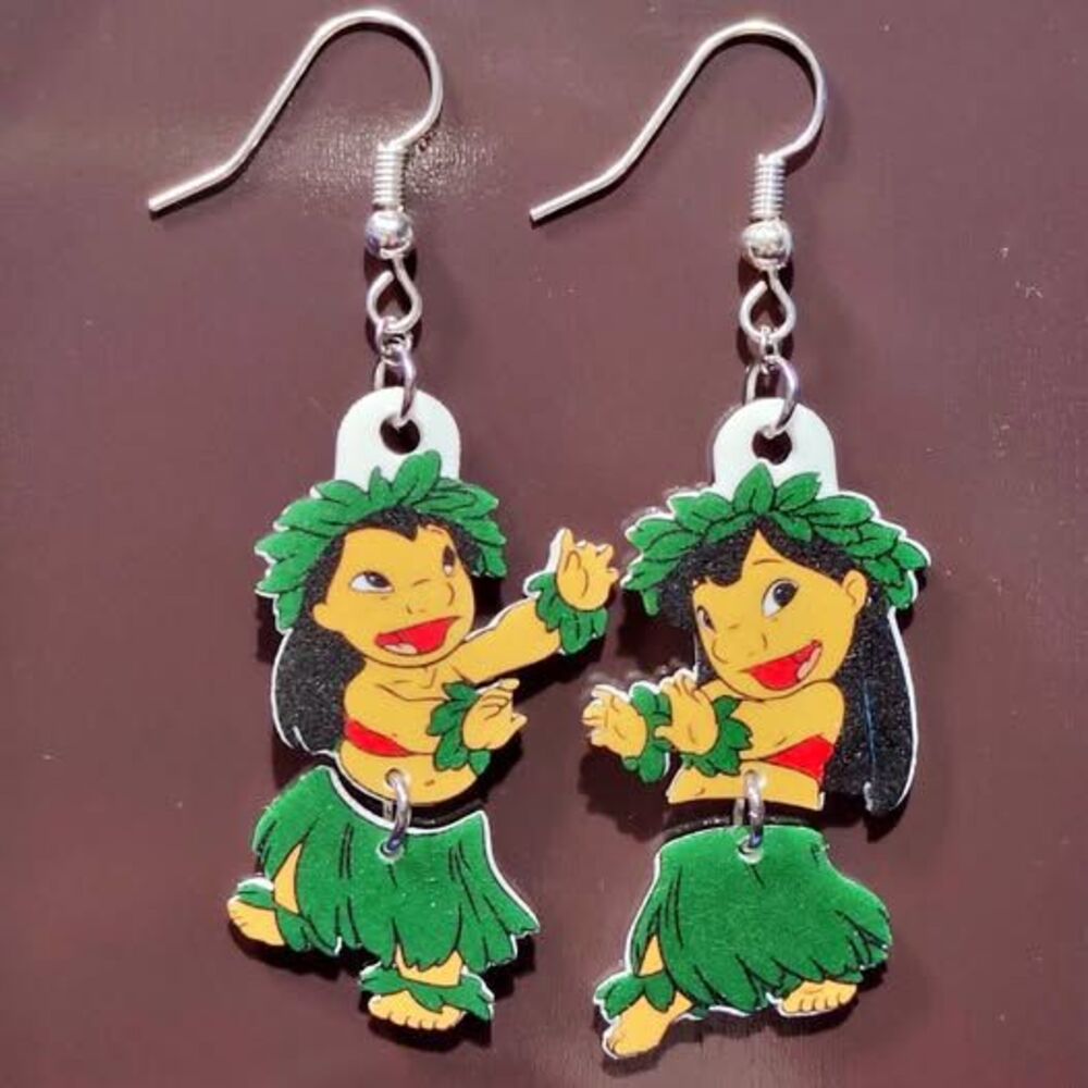 Hula Dancing Lilo Earrings-Clip-ons-Silver